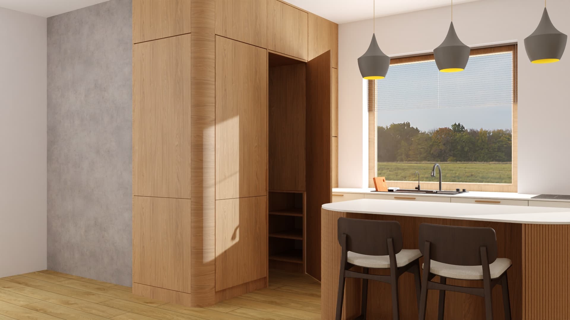 Kuchnia narożna z drewnem